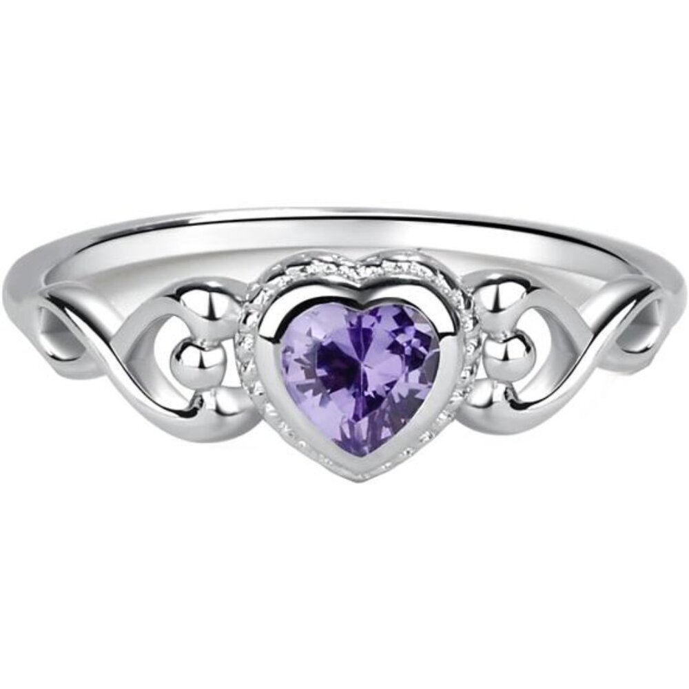 Precious Pieces Sterling Silver Simulated CZ Birthstone Baby Ring with Heart